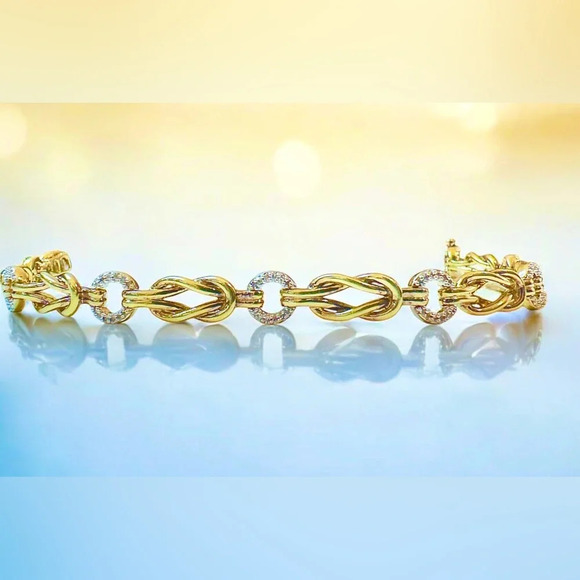 96-Diamond Yellow Gold-Plated Love Knot Tennis Bracelet - Picture 1 of 12